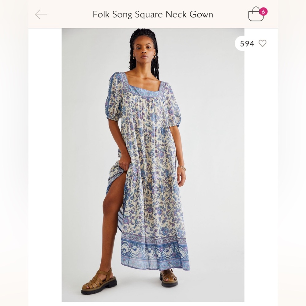 Free People SPELL Folk Song Square Neck Gown Size L